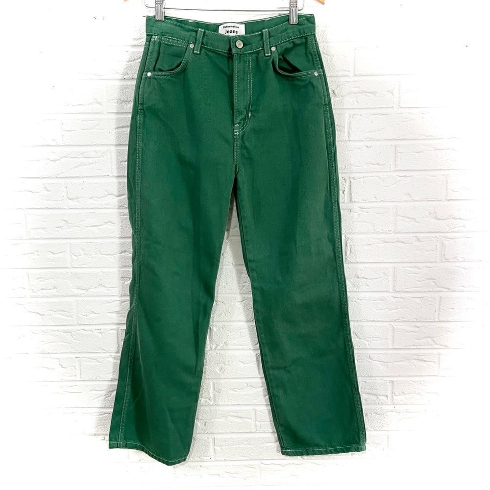 Reformation Cowboy High Rise Straight Jeans Grass Size 28